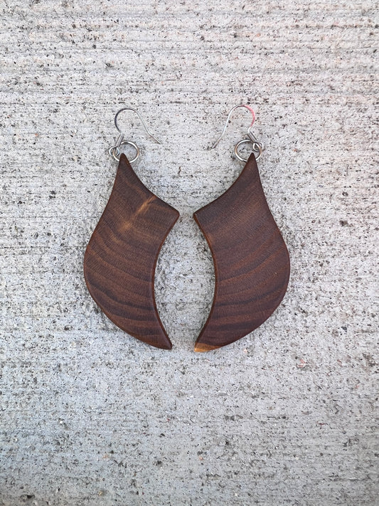 Wooden earrings, Bells, Wild Olive, stainless steal